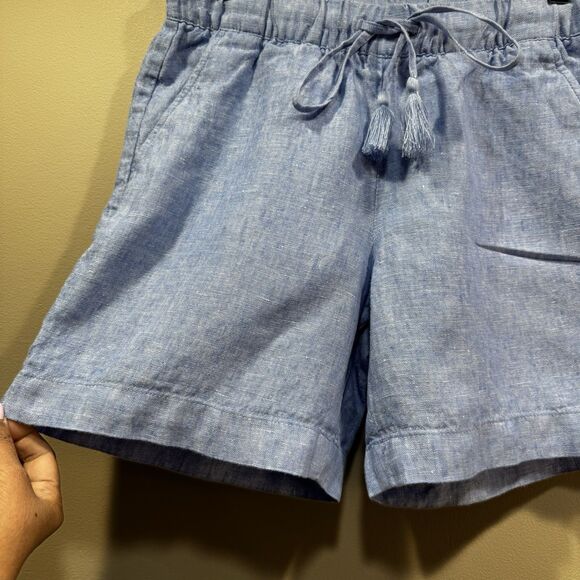 TALBOTS Size XS 100% Linen Chambray Blue Elastic Drawstring Waist Pockets - Picture 4 of 15